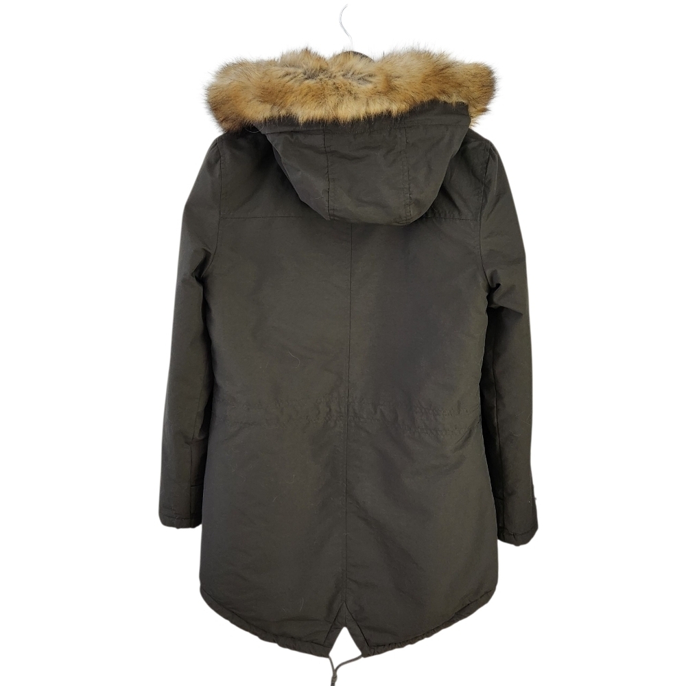 PUFFA Olive Green Faux-Fur Trim Parka Coat small - Picture 3 of 16